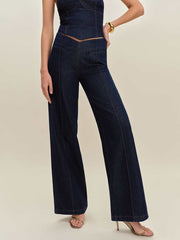 Reformation Arana Stretch Low Rise Trouser Wide Leg Jeans - Seneca