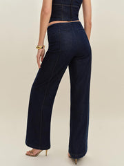 Reformation Arana Stretch Low Rise Trouser Wide Leg Jeans - Seneca