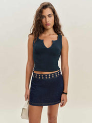 Reformation Jaylene Mid Rise Denim Mini Skirt - Flinders Grommets