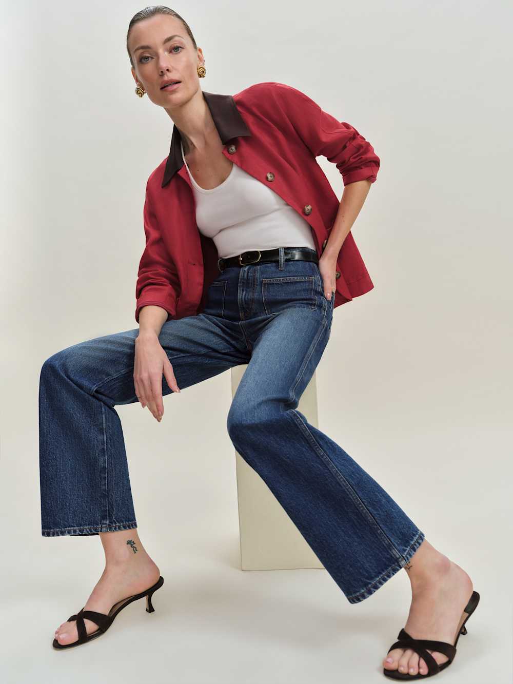 Reformation Alyssa Stretch High Rise Wide Leg Cropped Jeans - Mellusine