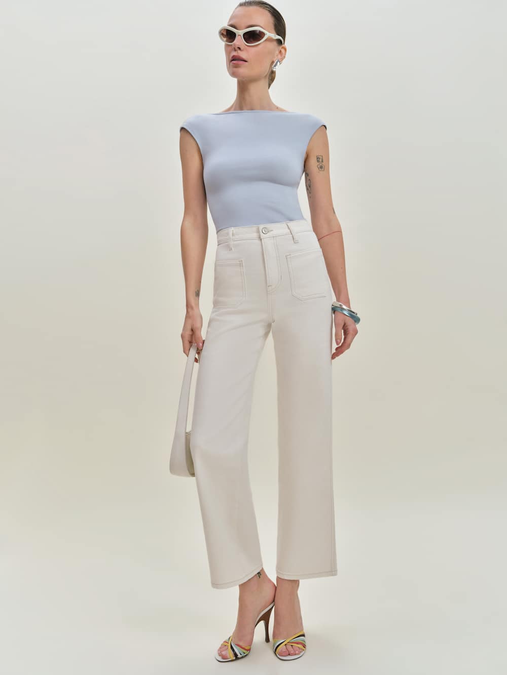 Reformation Alyssa Stretch High Rise Wide Leg Cropped Jeans - Fior Di Latte