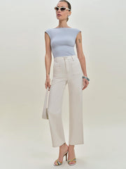 Reformation Alyssa Stretch High Rise Wide Leg Cropped Jeans - Fior Di Latte