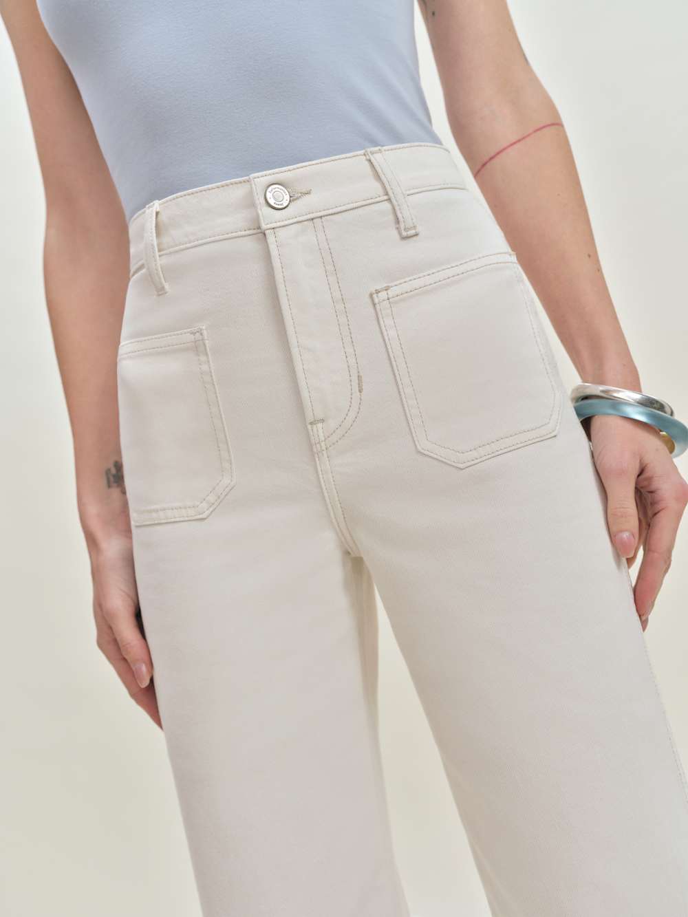 Reformation Alyssa Stretch High Rise Wide Leg Cropped Jeans - Fior Di Latte