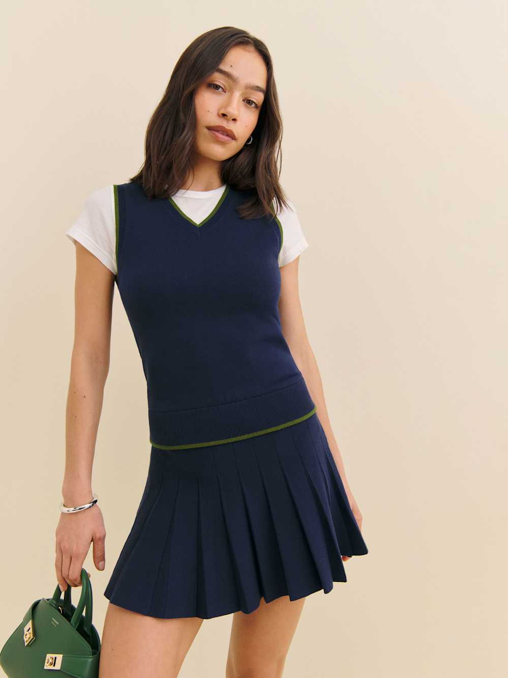 Reformation Blair Cotton Sweater Dress - Navy Grass