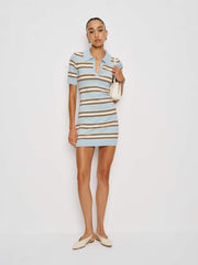 Reformation Hadley Cotton Polo Sweater Dress - Horizon Multi Stripe