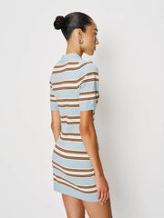 Reformation Hadley Cotton Polo Sweater Dress - Horizon Multi Stripe
