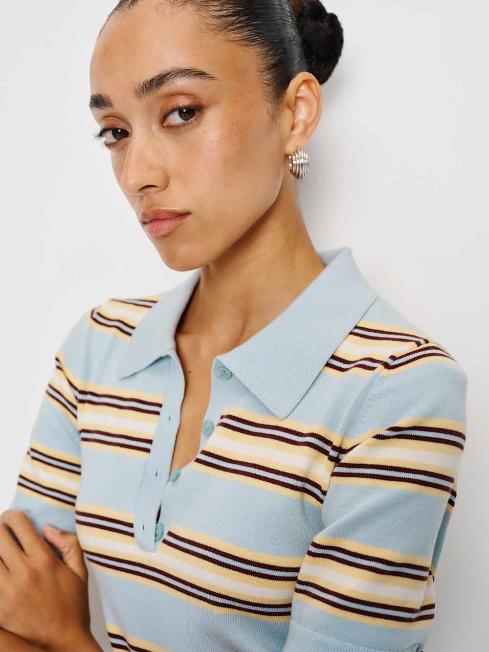 Reformation Hadley Cotton Polo Sweater Dress - Horizon Multi Stripe