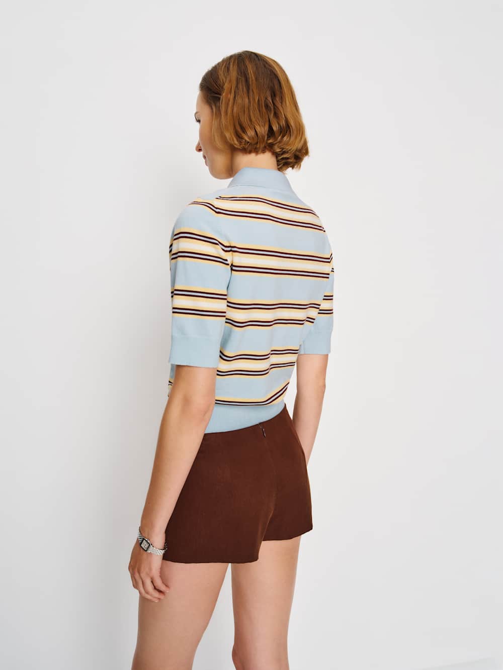 Reformation Campbell Cotton Polo Sweater - Horizon Multi Stripe