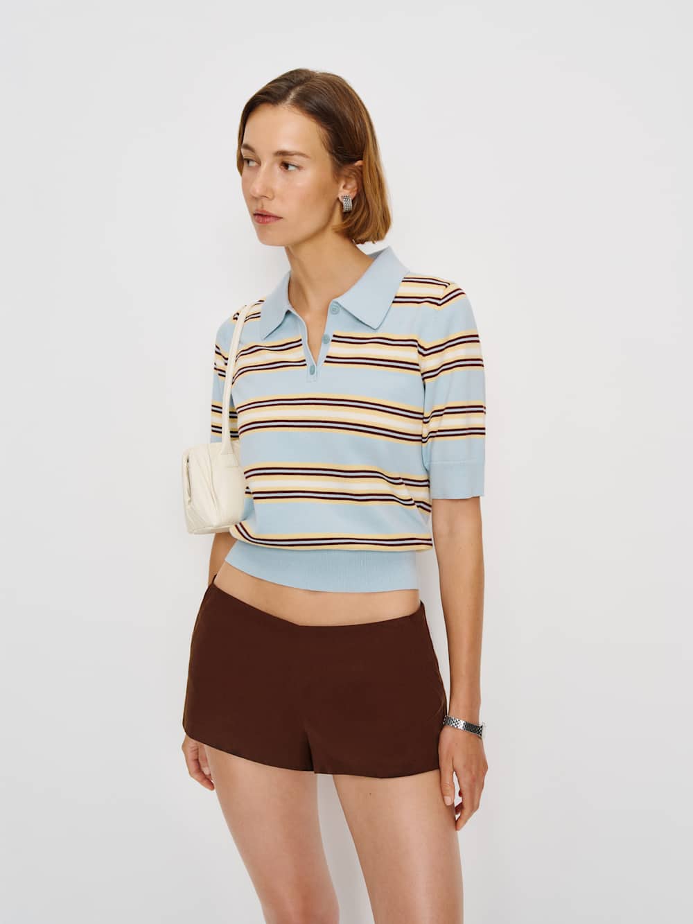 Reformation Campbell Cotton Polo Sweater - Horizon Multi Stripe