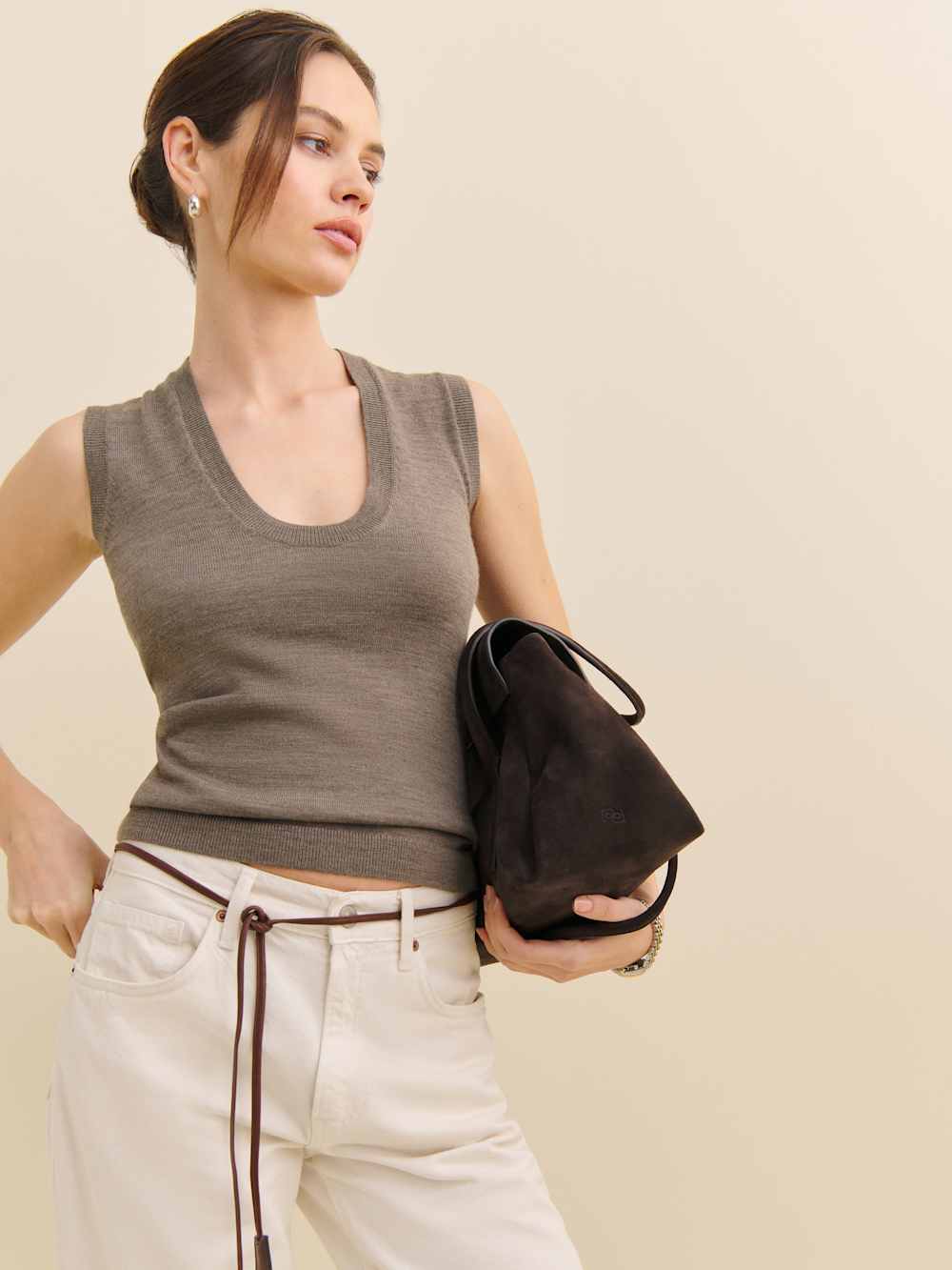 Reformation Marta Regenerative Merino Sweater Tank - Cocoa