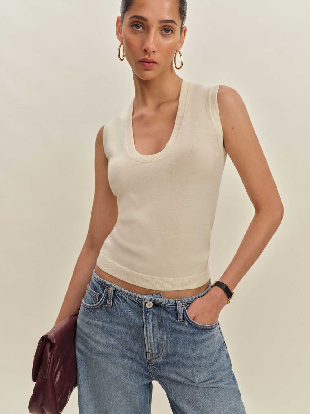 Reformation Marta Regenerative Merino Sweater Tank - Cream