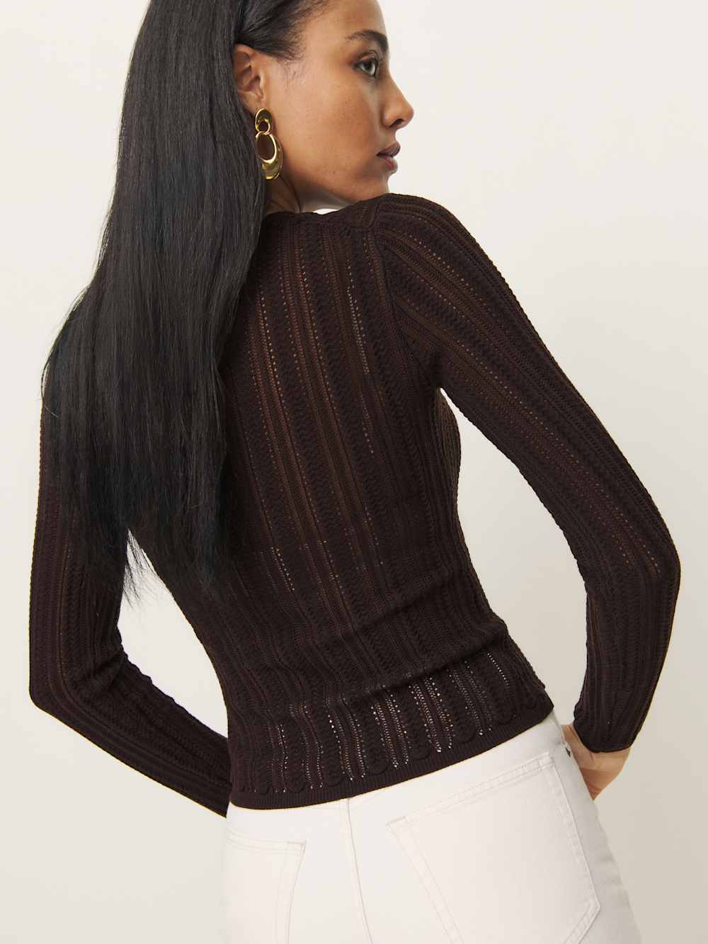 Reformation Nadia Regenerative Merino Lace Up Sweater - Mole