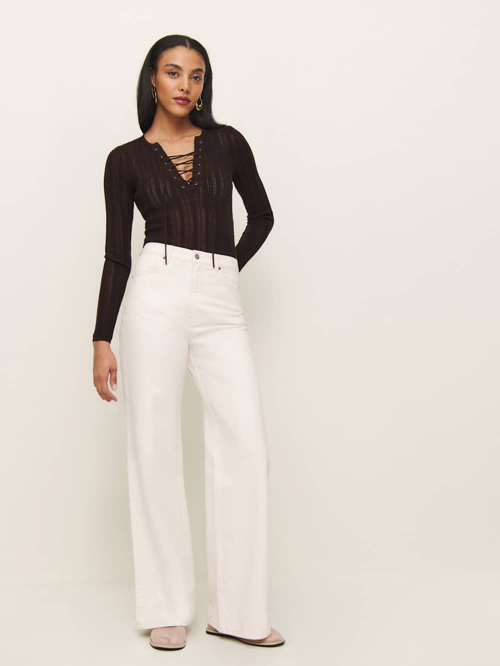 Reformation Nadia Regenerative Merino Lace Up Sweater - Mole