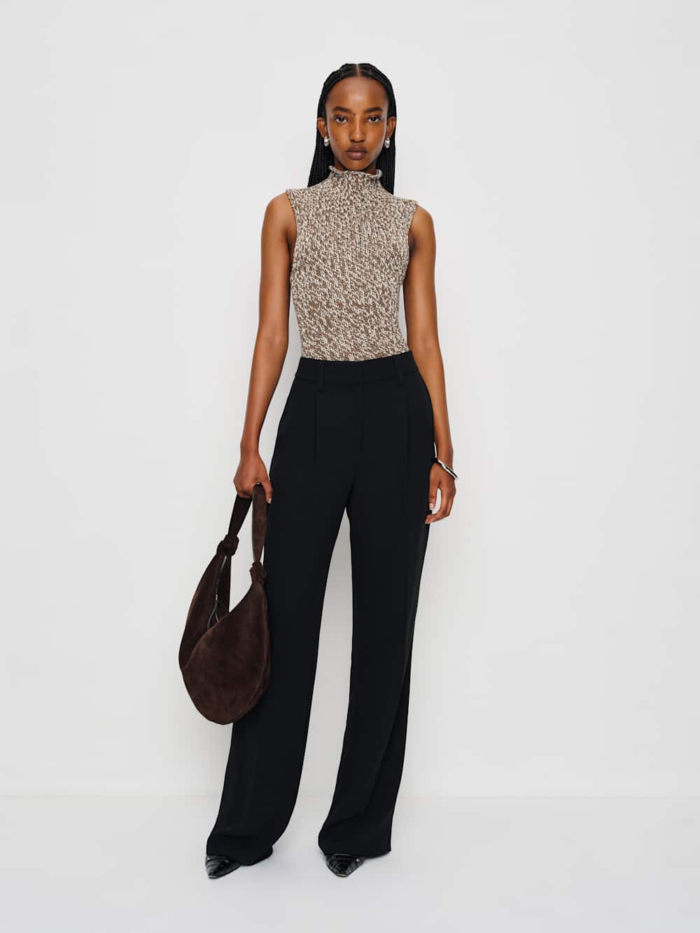 Reformation Maisie Cotton Sweater Tank - Shitake Fior Di Latte Marl