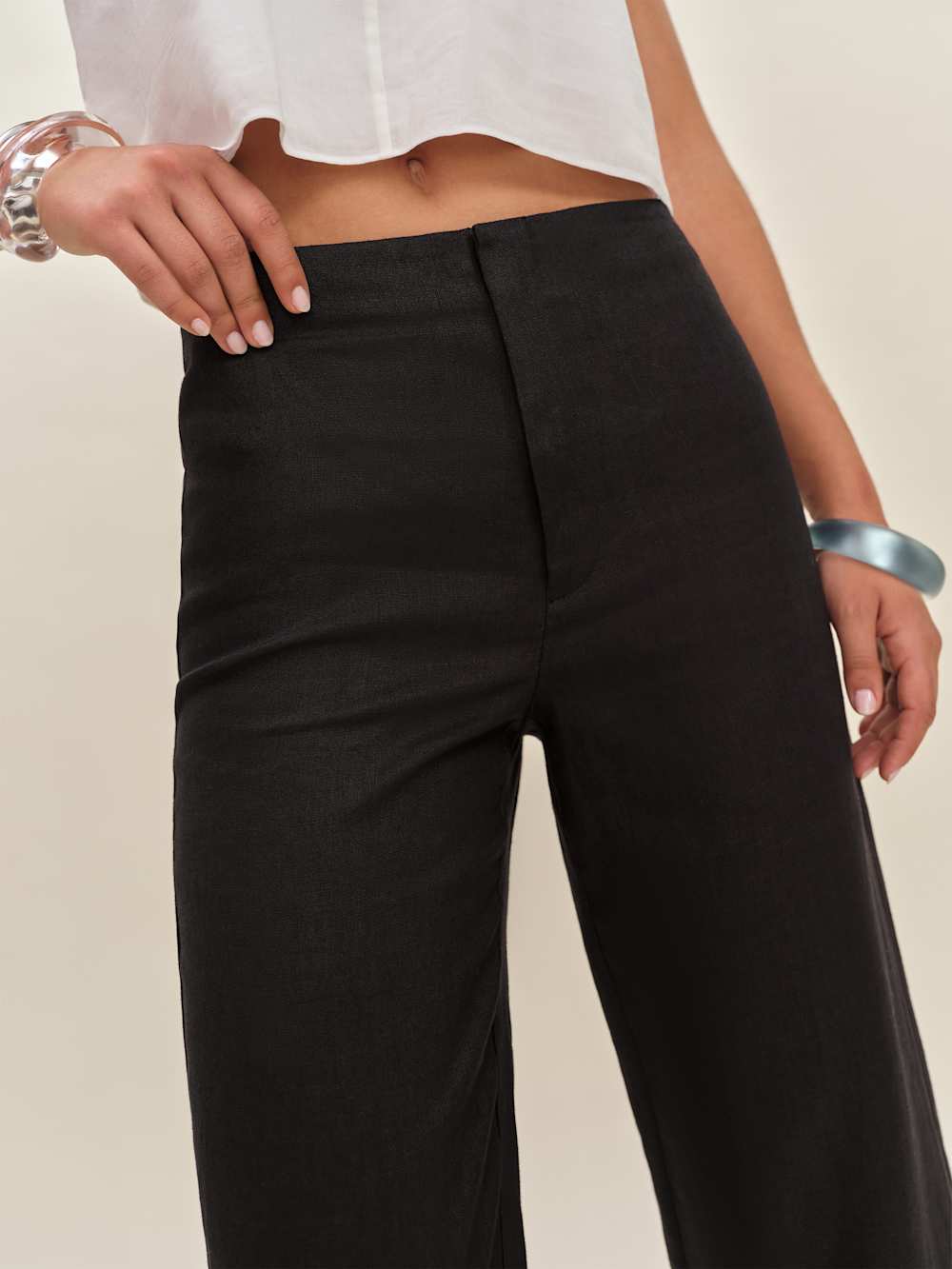 Reformation Joni Linen Cropped Pant - Black