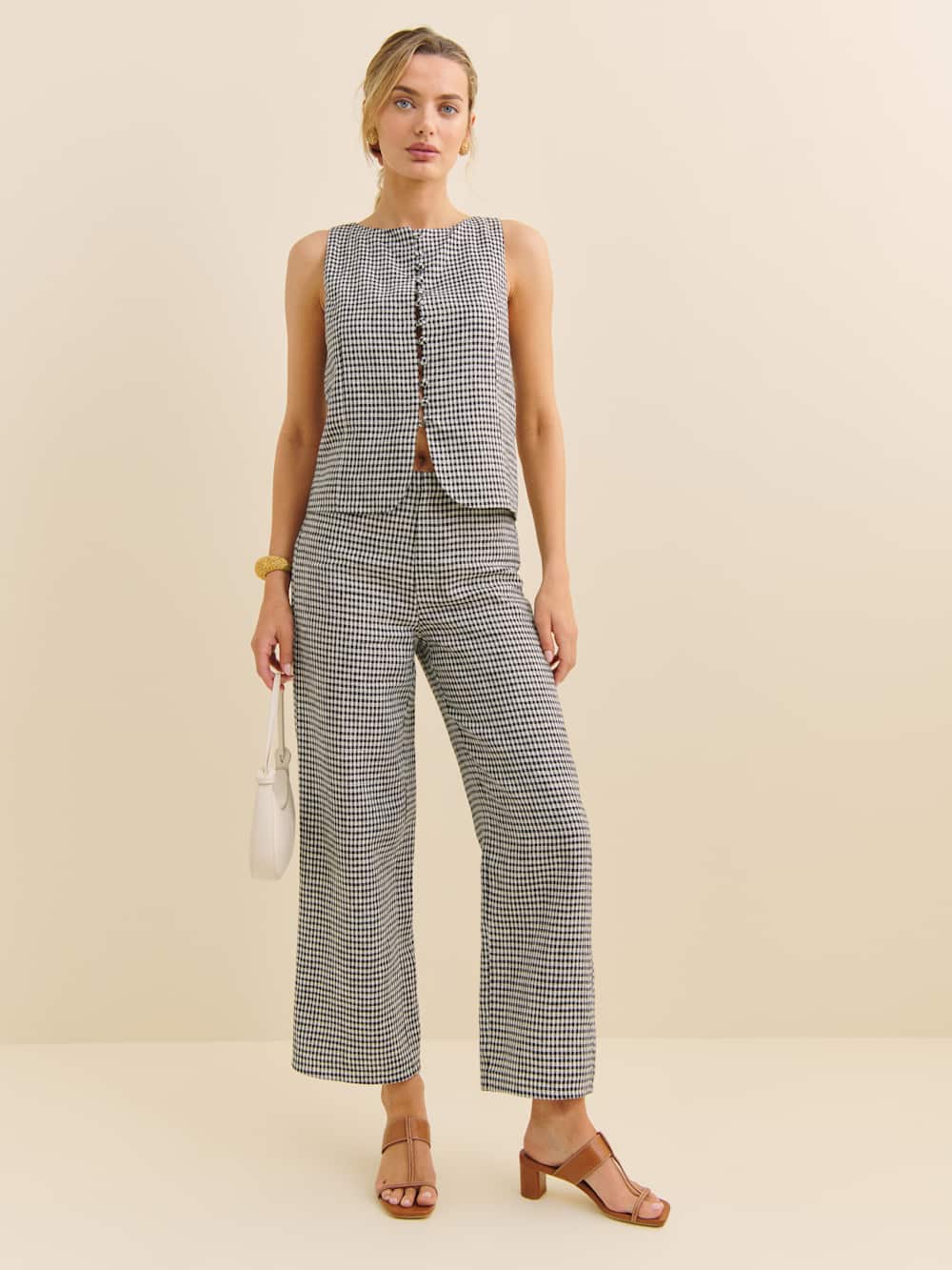Reformation Joni Linen Cropped Pant - Remy Check