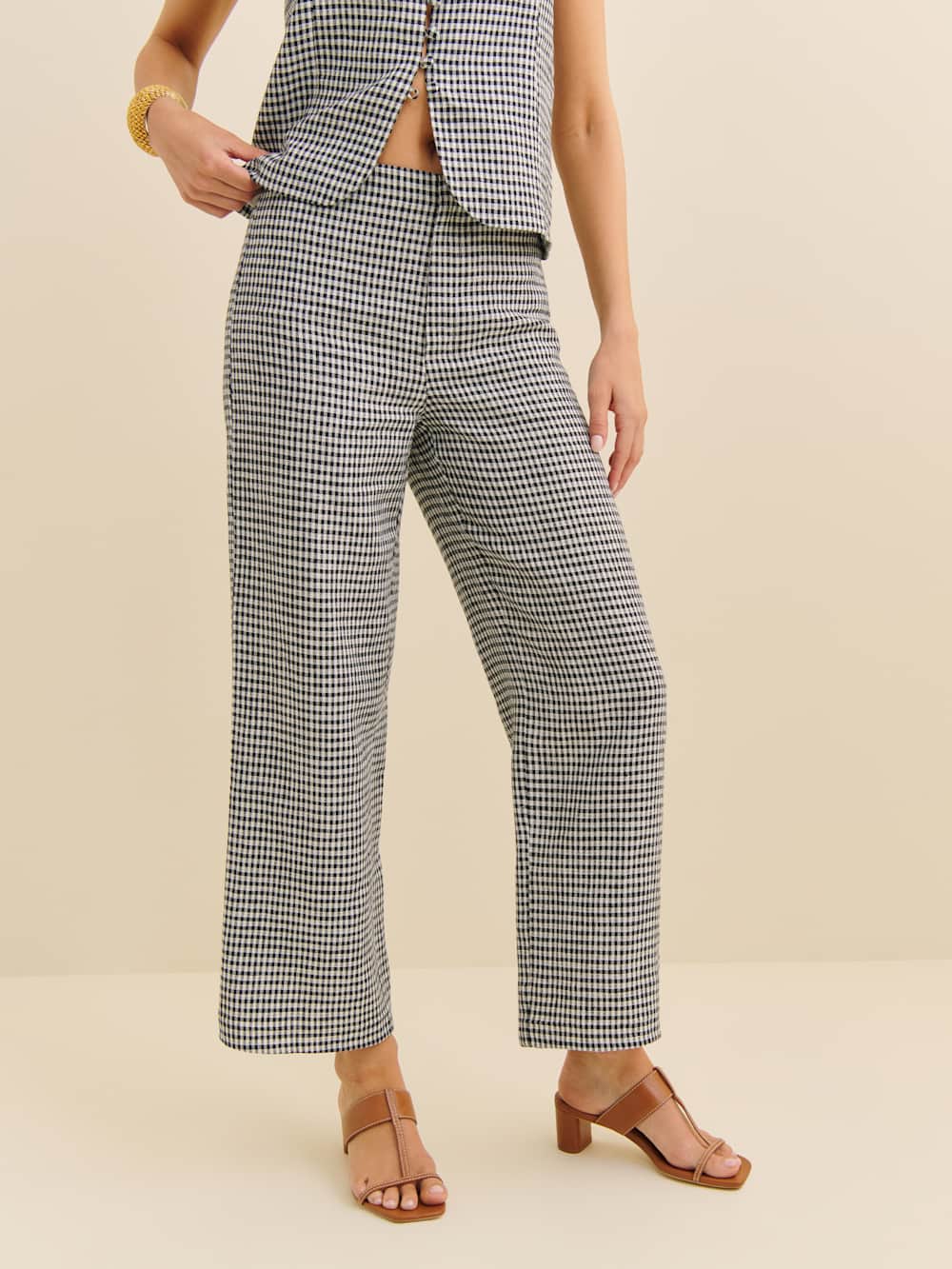 Reformation Joni Linen Cropped Pant - Remy Check