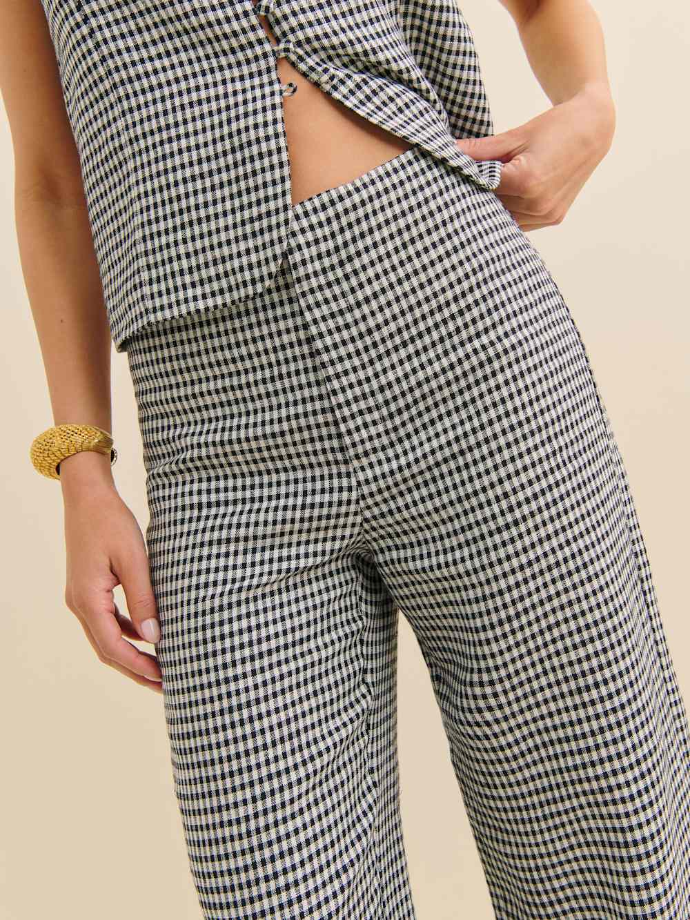 Reformation Joni Linen Cropped Pant - Remy Check