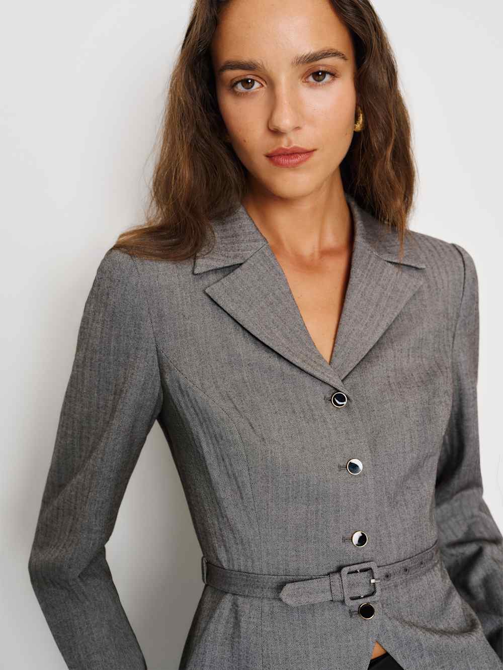 Reformation Mabel Jacket - Black Herringbone