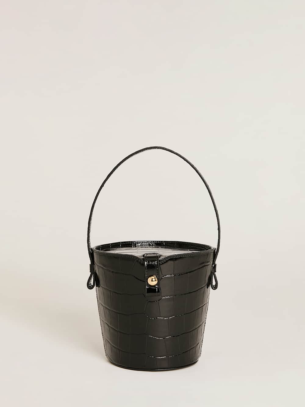 Reformation Irina Bucket Bag - Black Croc Emboss