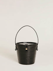 Reformation Irina Bucket Bag - Black Croc Emboss