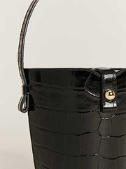 Reformation Irina Bucket Bag - Black Croc Emboss