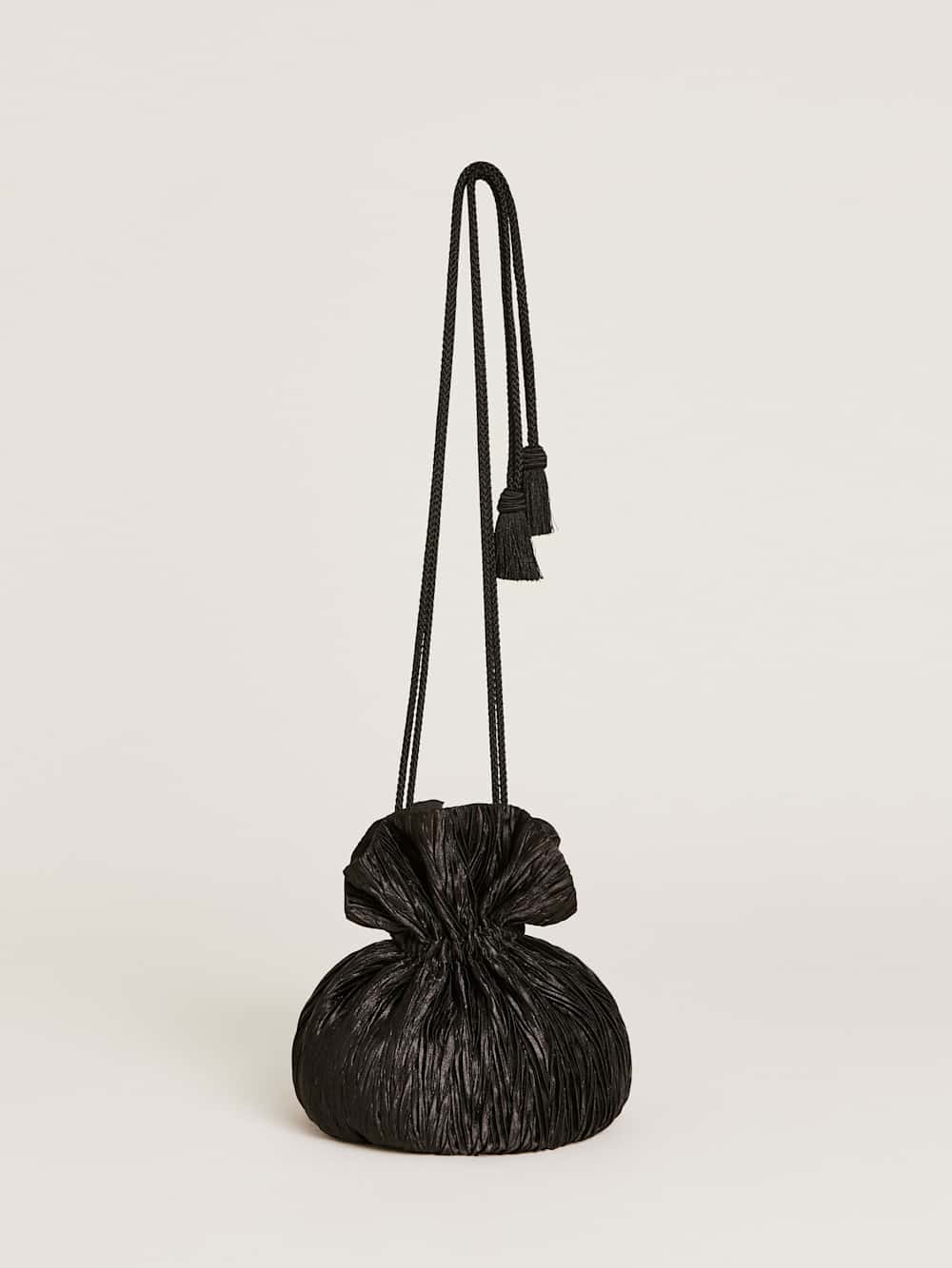 Reformation Aphrodite Pleated Pouch - Plisse Black Satin