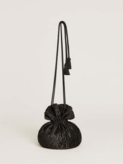 Reformation Aphrodite Pleated Pouch - Plisse Black Satin