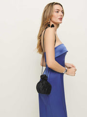 Reformation Aphrodite Pleated Pouch - Plisse Black Satin