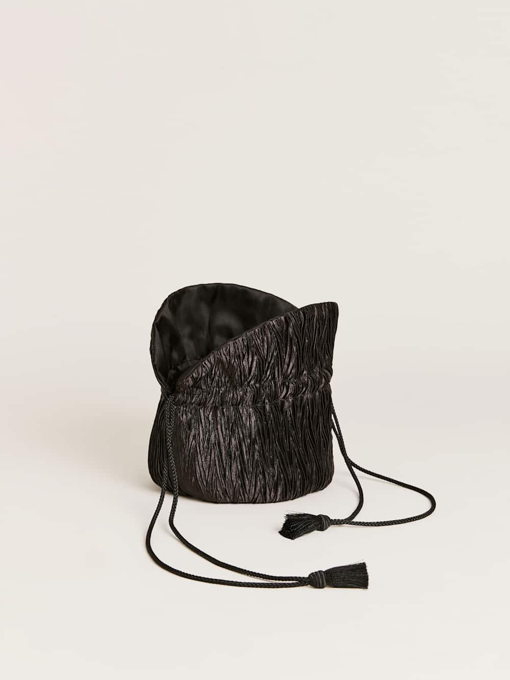 Reformation Aphrodite Pleated Pouch - Plisse Black Satin