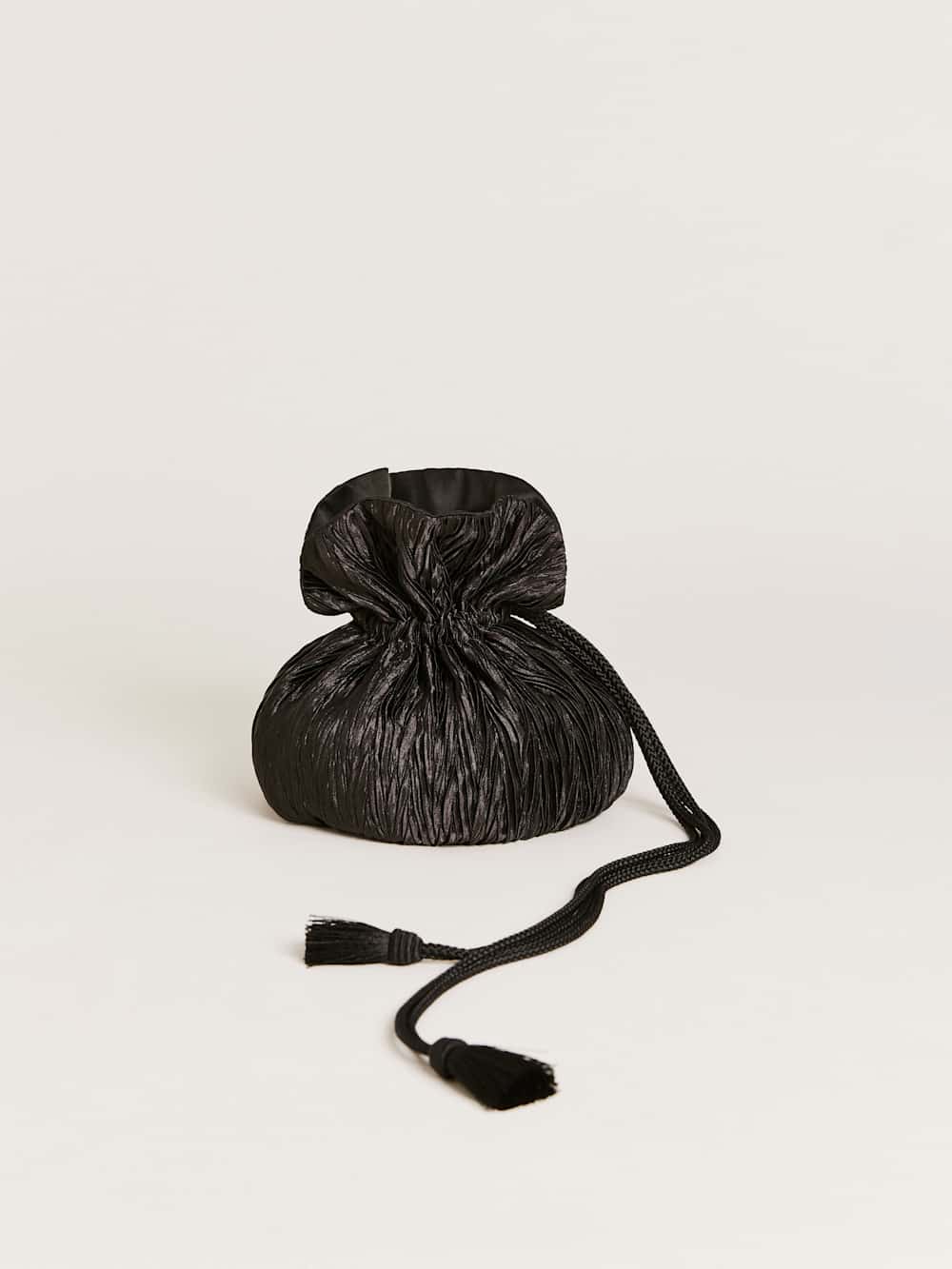 Reformation Aphrodite Pleated Pouch - Plisse Black Satin