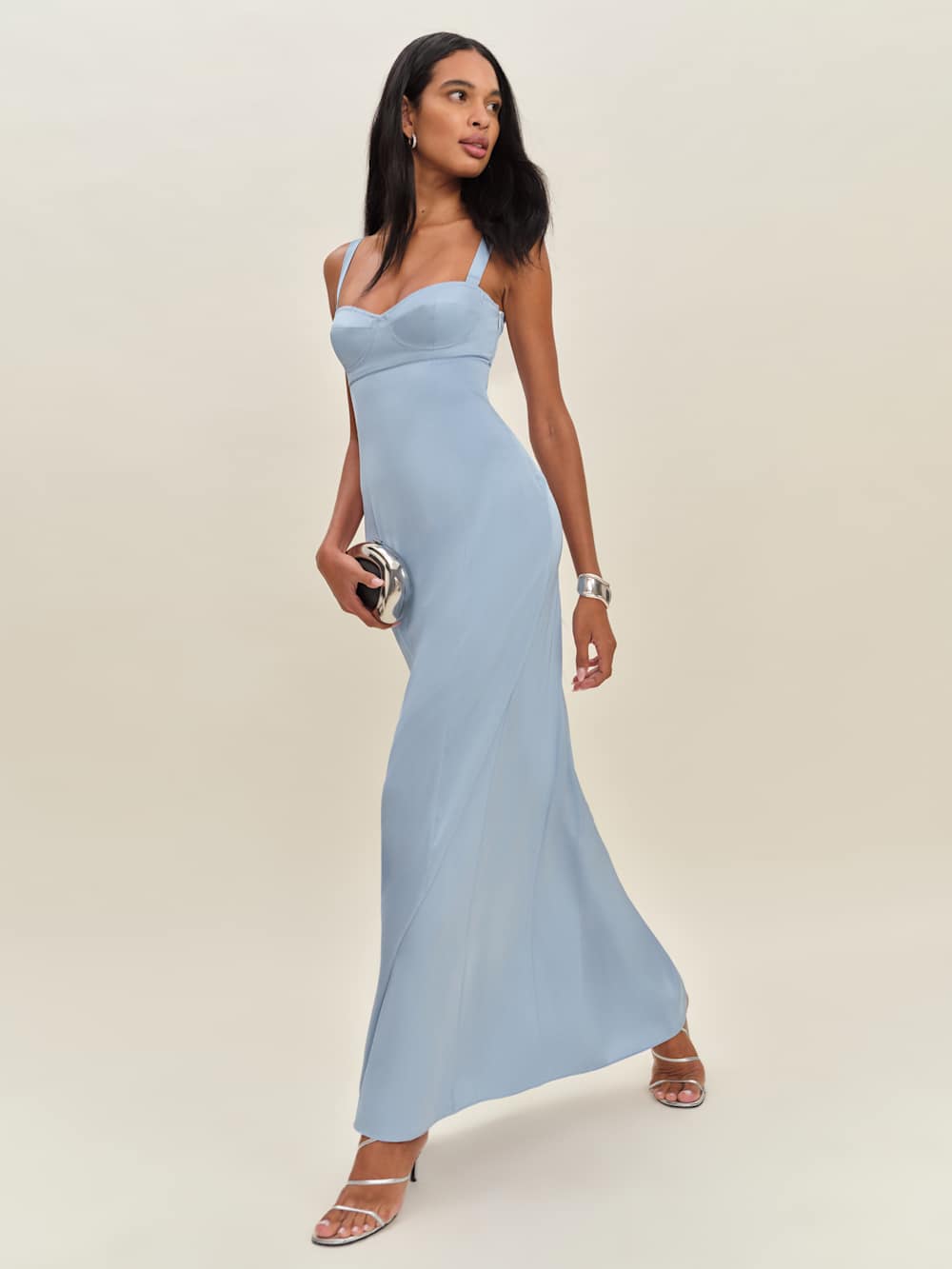 Reformation Britney Satin Dress - Blue Mist