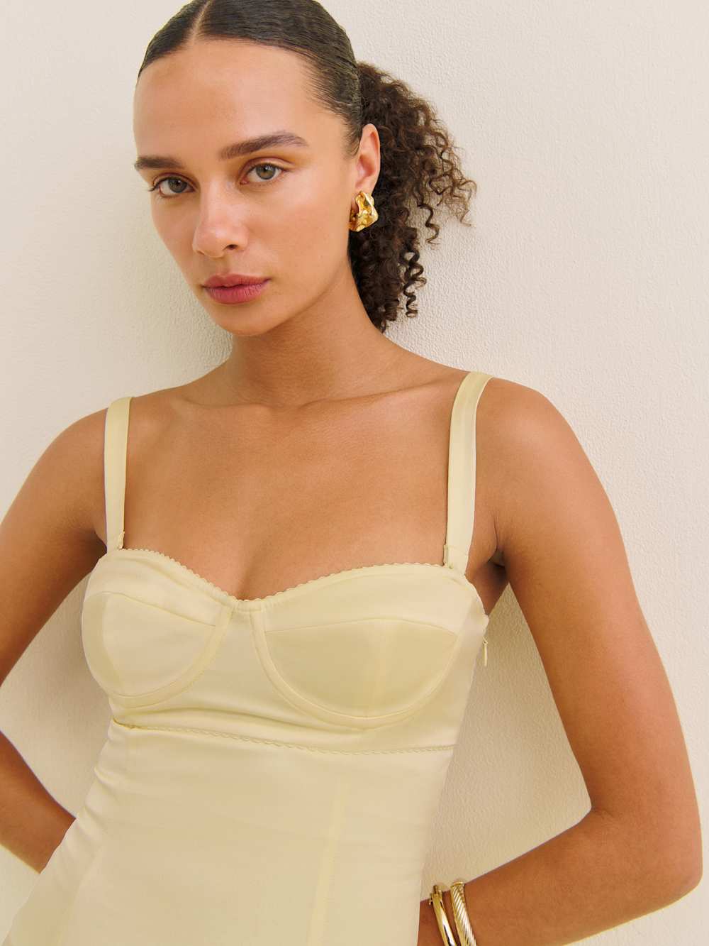 Reformation Britney Satin Dress - Buttercup