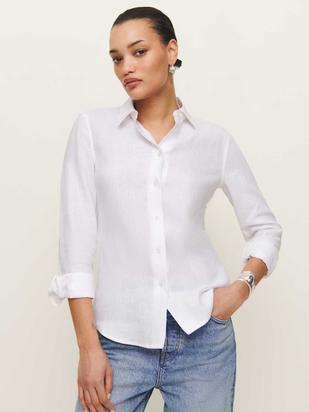 Reformation Alfie Linen Shirt - White