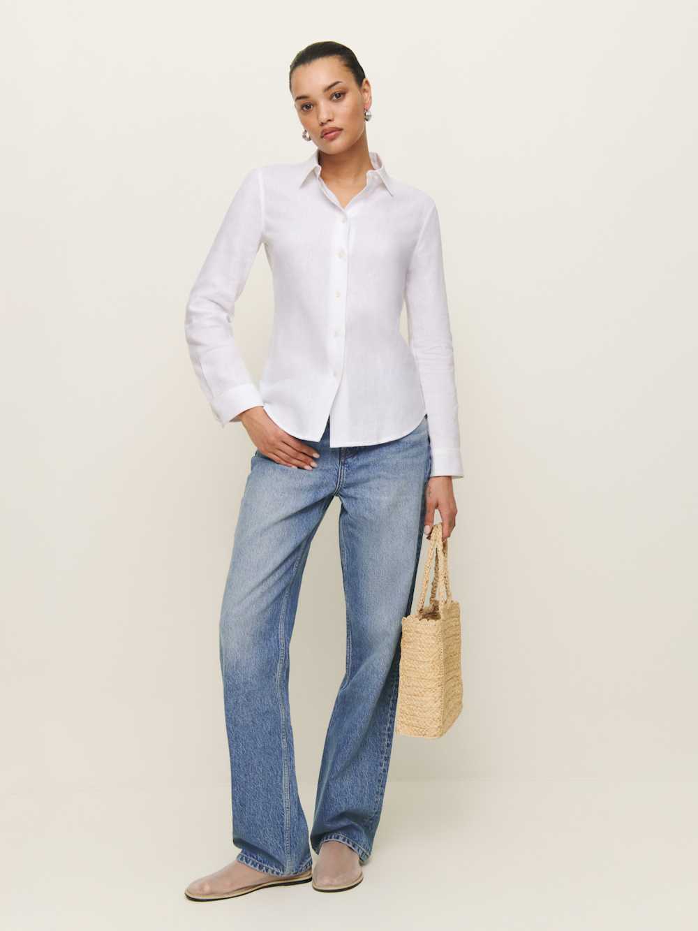 Reformation Alfie Linen Shirt - White