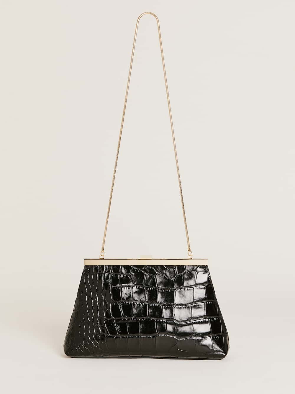 Reformation Iliana Shoulder Bag - Black Croc Emboss