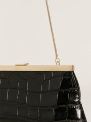 Reformation Iliana Shoulder Bag - Black Croc Emboss