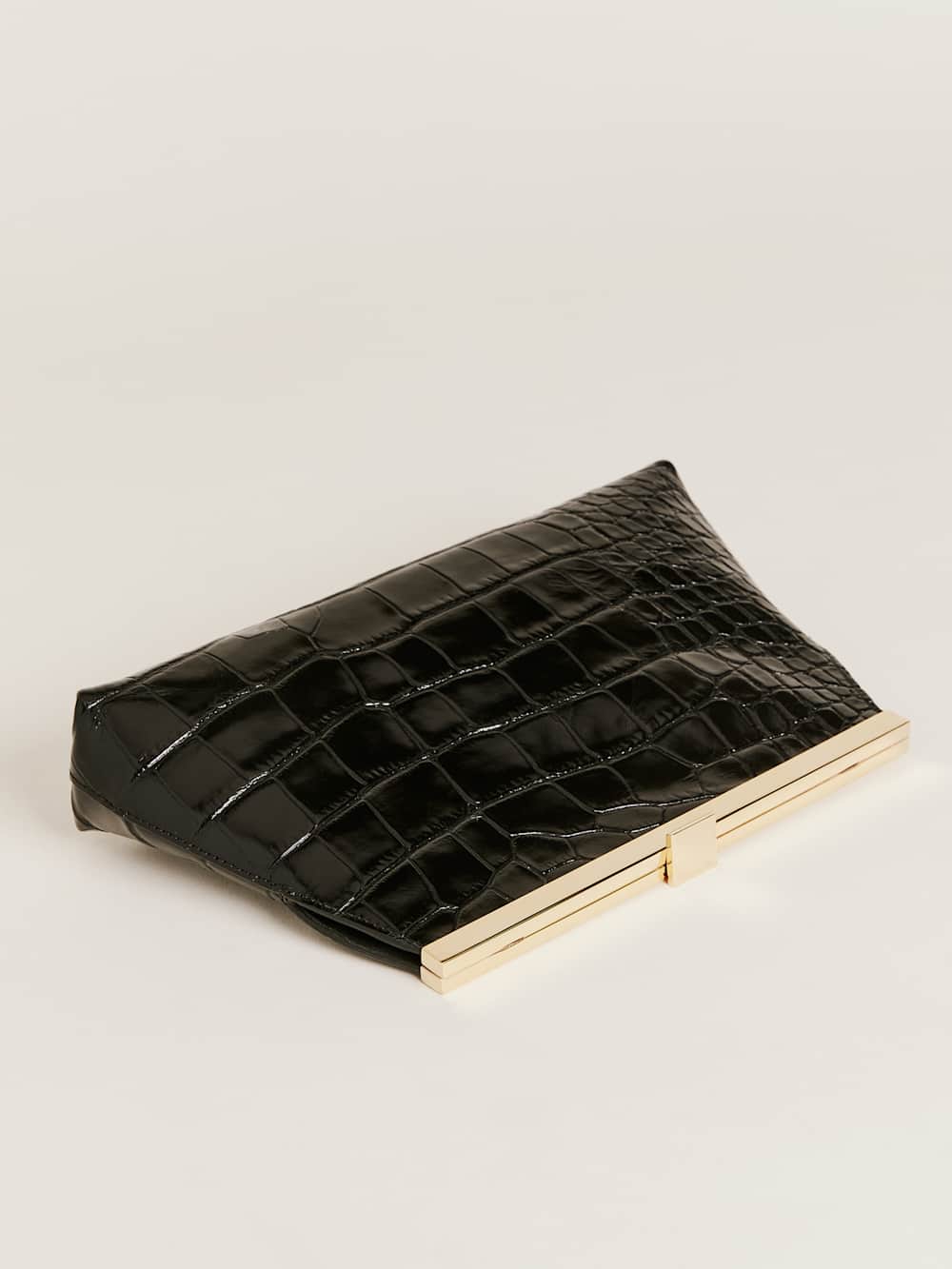 Reformation Iliana Shoulder Bag - Black Croc Emboss