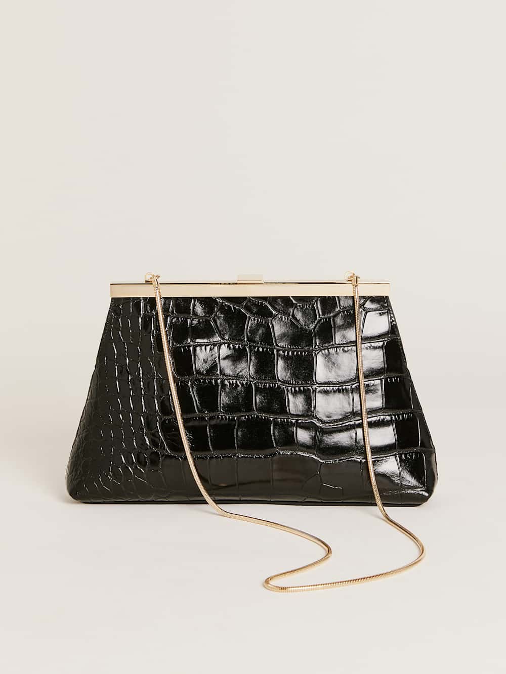 Reformation Iliana Shoulder Bag - Black Croc Emboss