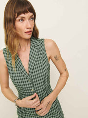 Reformation Leila Linen Romper - Cactus Check