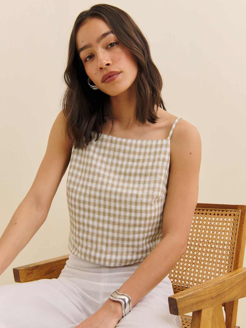 Reformation Kerri Linen Top - Dunes Check