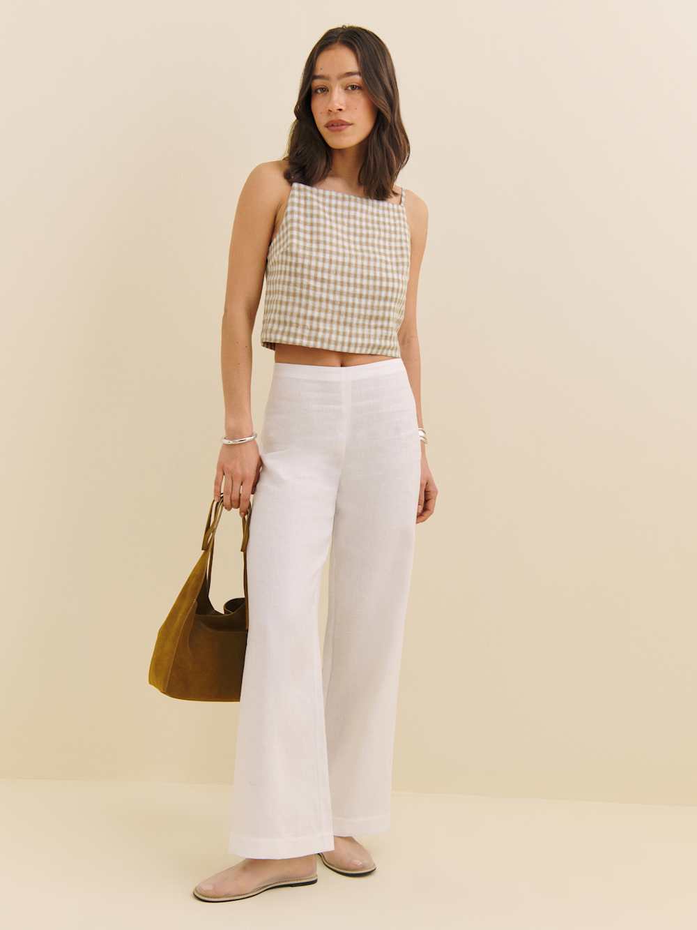 Reformation Kerri Linen Top - Dunes Check