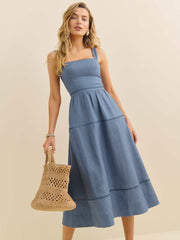 Reformation Everett Linen Dress - Cornflower