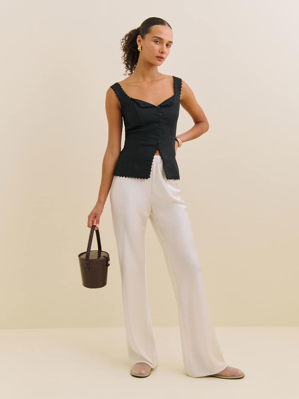 Reformation Viola Linen Top - Black