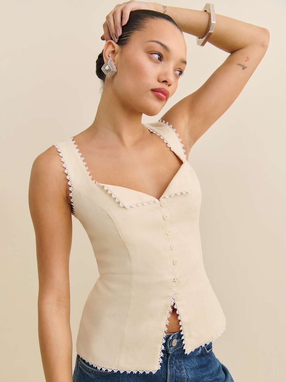 Reformation Viola Linen Top - Sugar