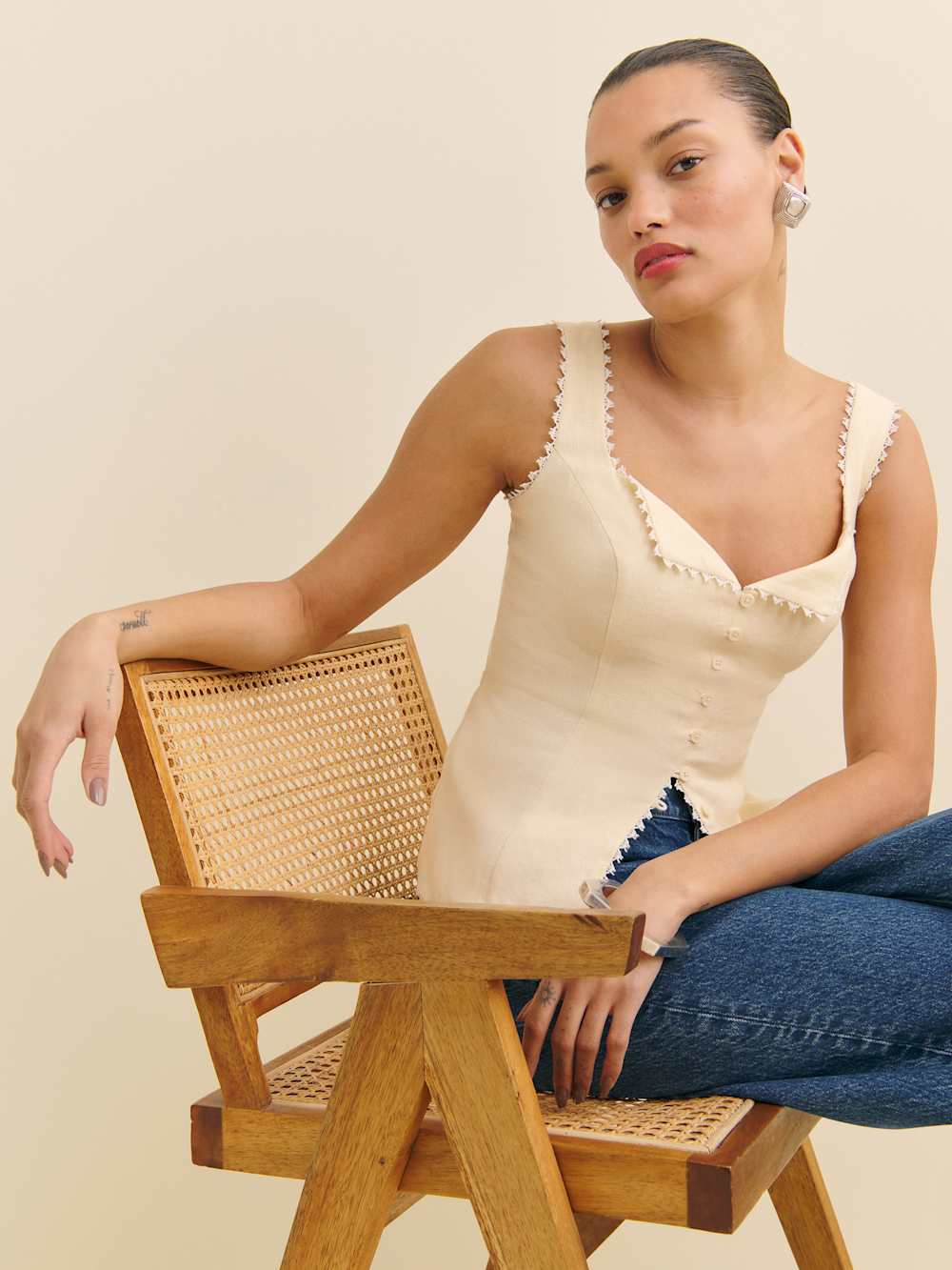 Reformation Viola Linen Top - Sugar