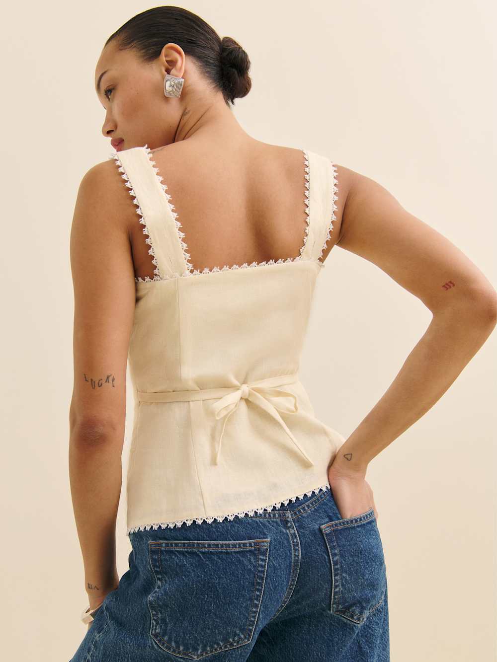 Reformation Viola Linen Top - Sugar