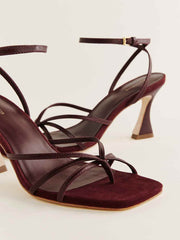 Reformation Gen Heeled Sandal - Wine Snake Suede