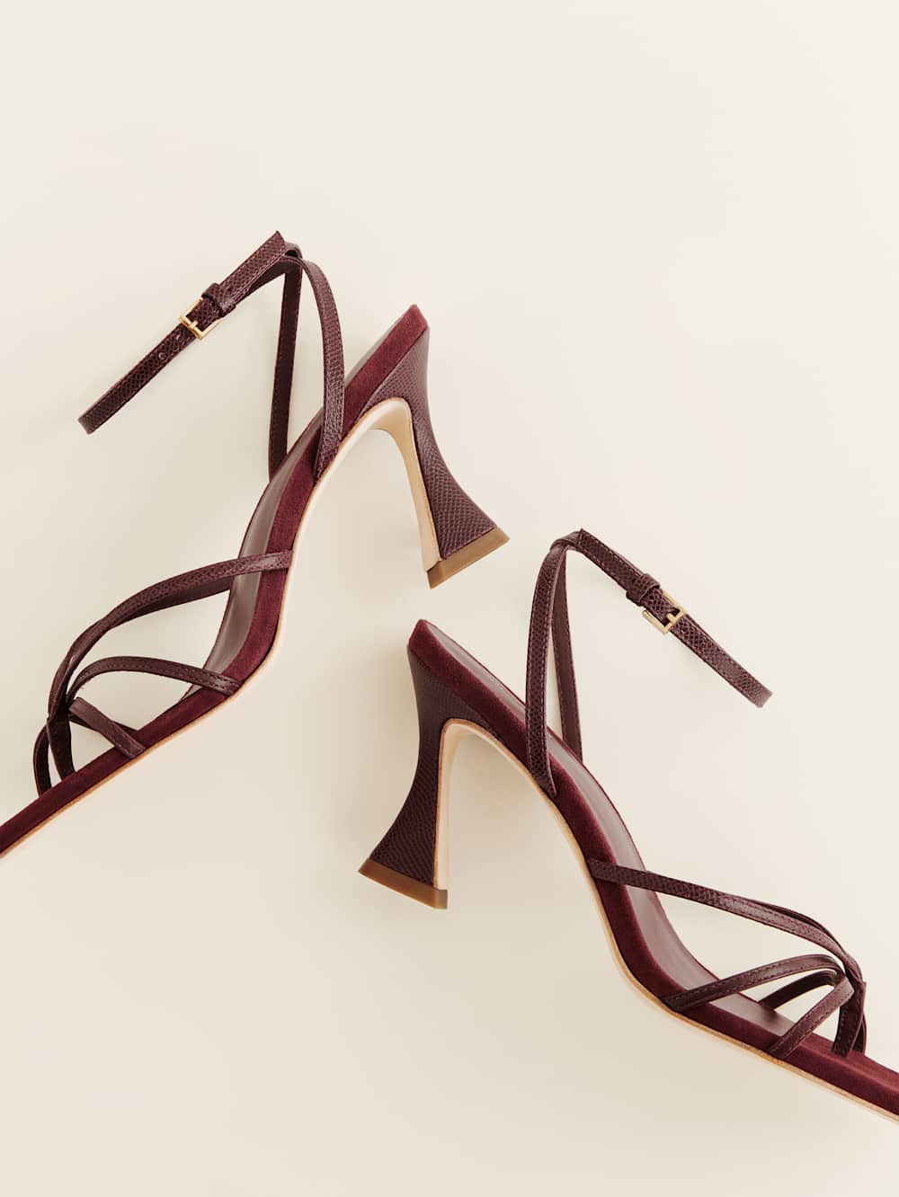 Reformation Gen Heeled Sandal - Wine Snake Suede