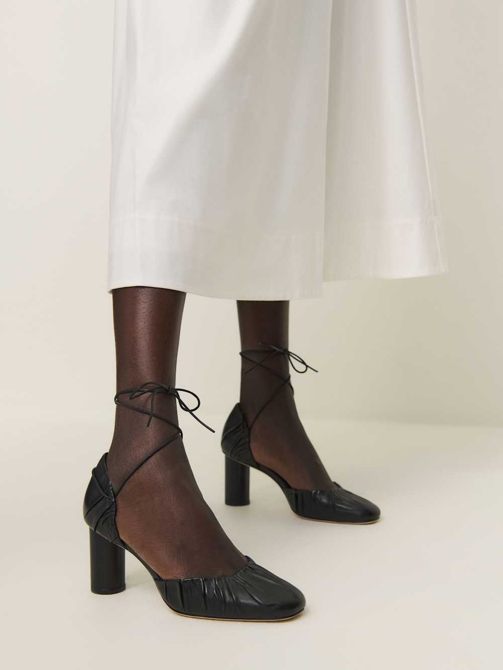 Reformation Marilena Lace Up Pump - Black Leather